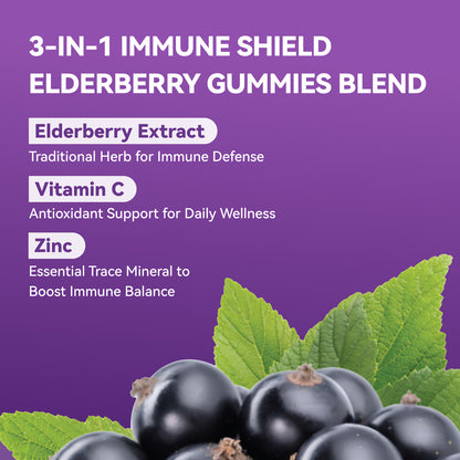 Elderberry Gummies, each containing 50 mg of extract, lemon-raspberry flavor, 60 Count