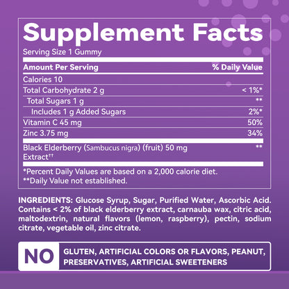 Elderberry Gummies, each containing 50 mg of extract, lemon-raspberry flavor, 60 Count
