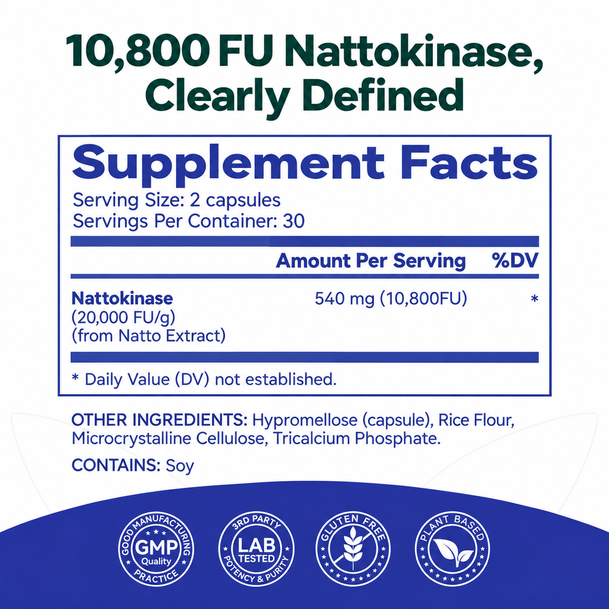 Inner Brightness Nattokinase 10,800 FU High Potency Fibrinolytic Enzyme Supplement, Circulation Support, Non-GMO, Gluten-Free, 60 Capsules, 30-Day Supply