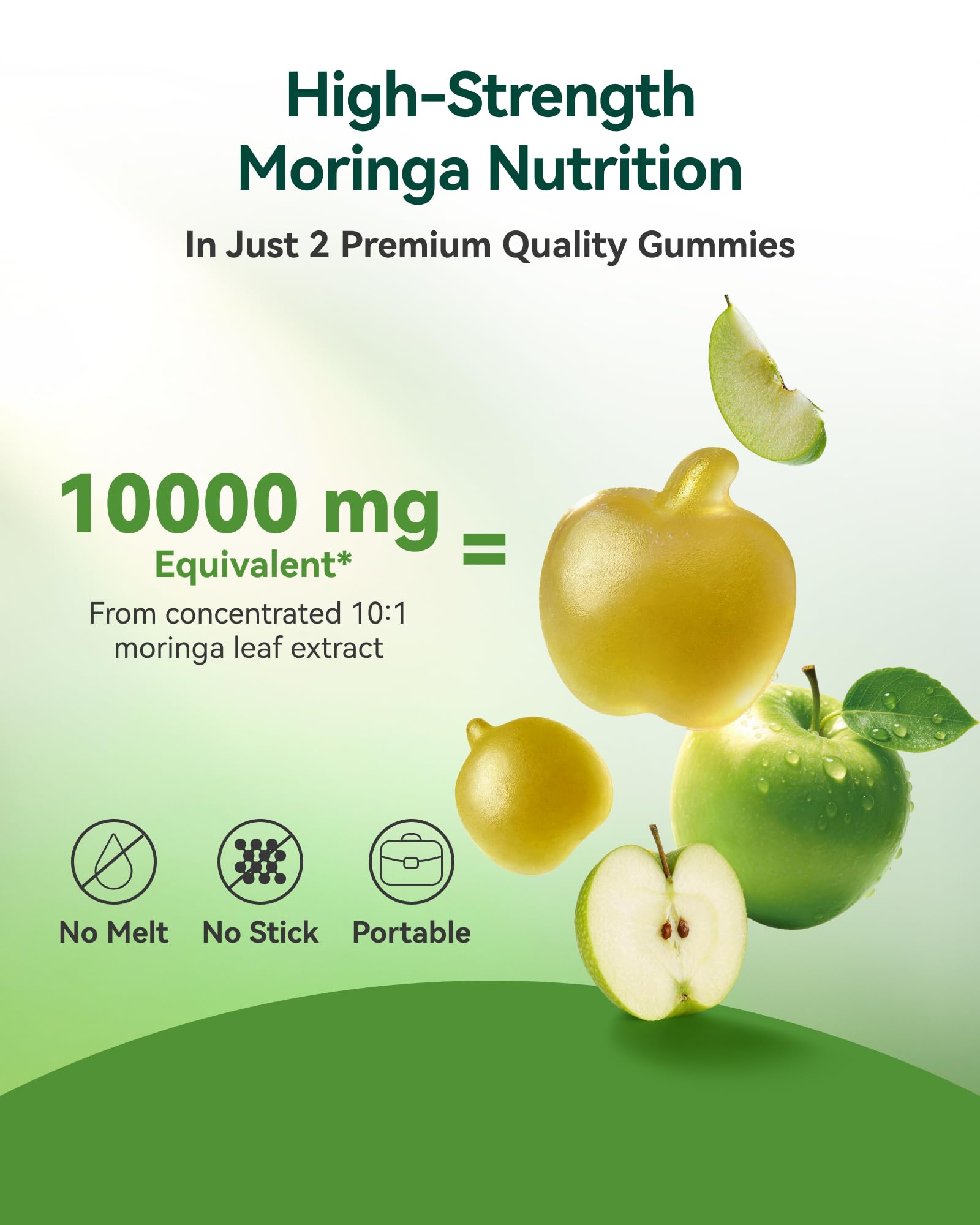 Inner Brightness Moringa Gummies 1000mg Per Serving – 10:1 Moringa Leaf Extract Green Superfood for Energy and Immune Support – Vegan, Non-GMO, 60 Count, Made in US