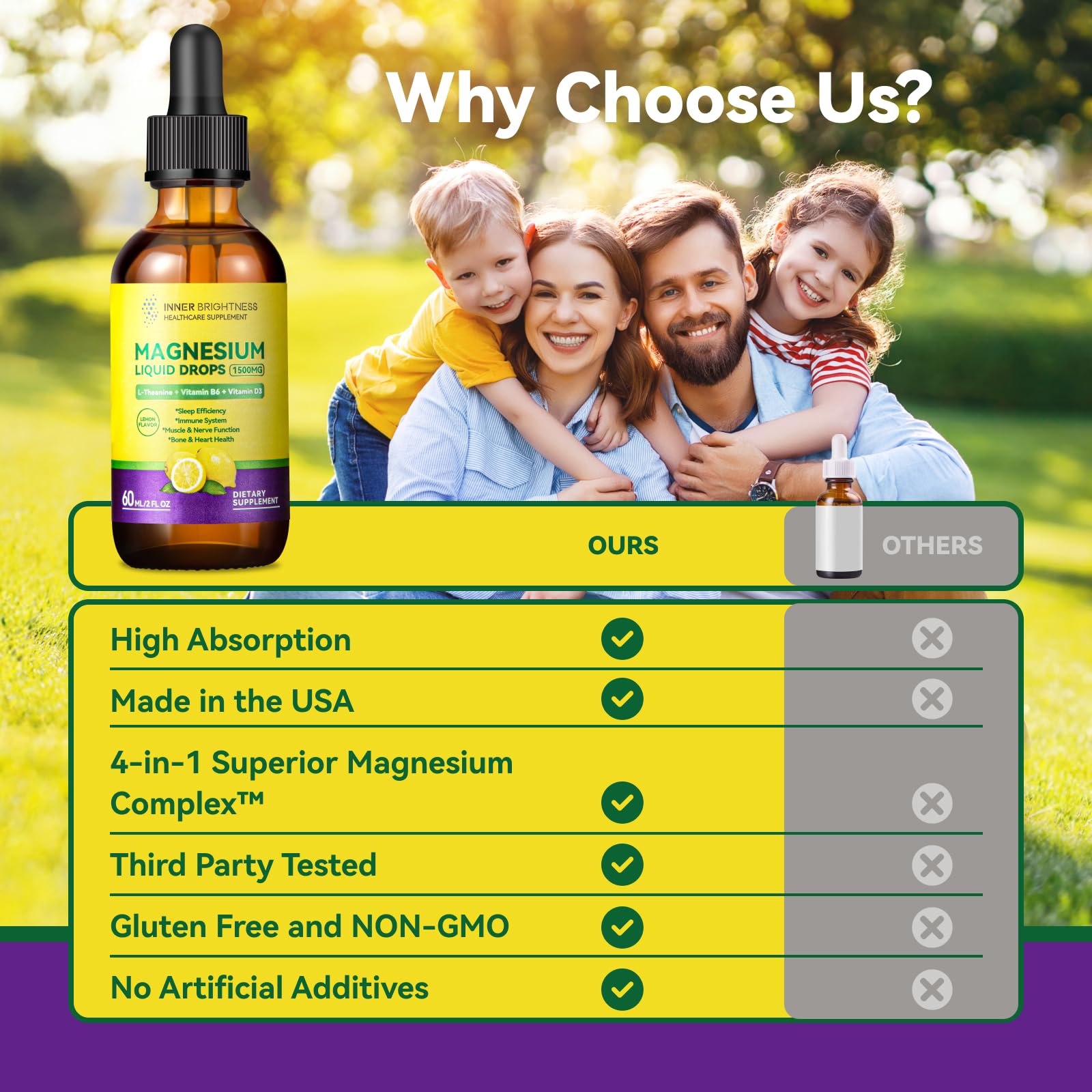 Magnesium Glycinate Liquid Drops 1500mg with Magnesium Citrate & Taurate, L-Theanine, Vitamin D3, B6 - Supports Calm, Sleep, Muscle Relaxation, Leg Cramps & Energy, Lemon Flavor, 60 mL