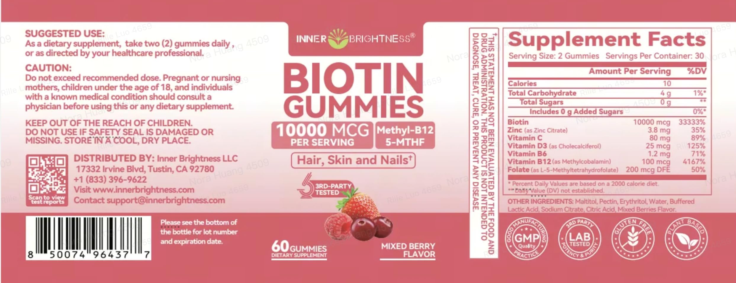 Biotin Gummies 10,000 mcg – Hair, Skin and Nails Support for Women & Men – with Vitamins C, D3, B6, B12 & Folate – Mixed Berry Flavor, Sugar Free, 120 Count (2 Pack)