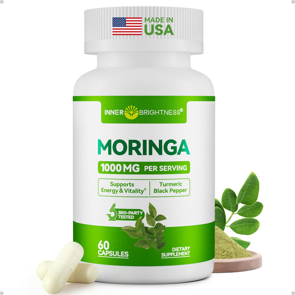 Moringa Capsules 1000mg, Moringa Leaf Extract 10:1, Complete Green Superfood, for Energy, Sleep, Immune & Gut Health, Veg Capsules 60 Count, All-Natural, Non-GMO, Made in USA