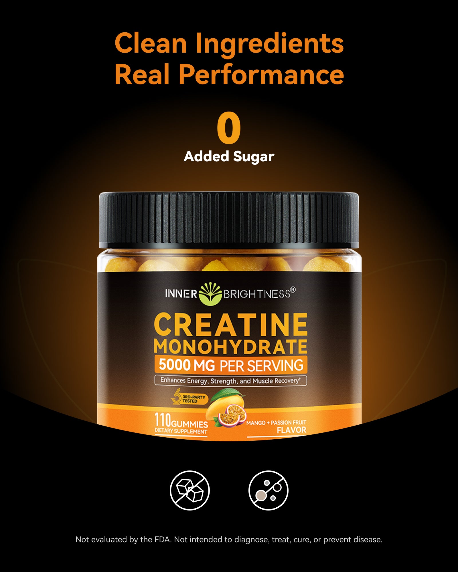 Creatine Monohydrate Gummies for Men & Women 5000 mg, 3rd Party Tested, Creatine Chews for Muscle Growth, Strength & Energy Support, Sugar Free, Vegan, 120 Count, Mango Passionfruit