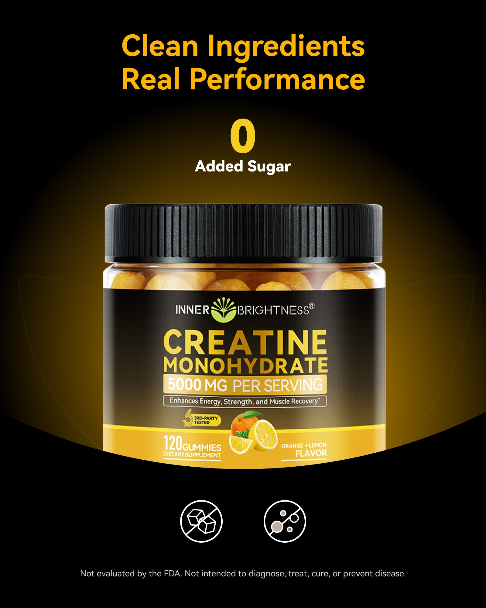 Creatine Monohydrate Gummies for Men & Women 5000 mg, 3rd Party Tested, Creatine Chews for Muscle Growth, Strength & Energy Support, Sugar Free, Vegan, 120 Count, Orange Lemon