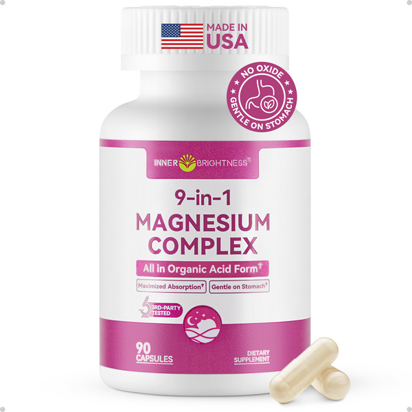 9-in-1 Magnesium Complex, 300mg Magnesium from 9 Organic Forms, Glycinate, Citrate, Malate, High Absorption for Sleep & Relaxation, Energy & Muscle Support, 90 Capsules
